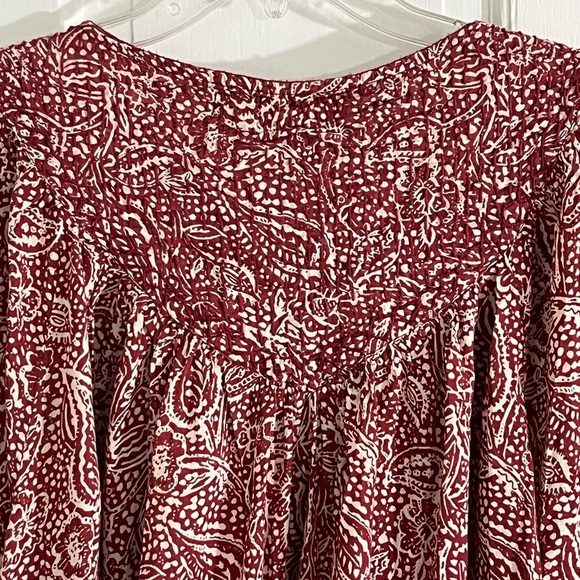 Free People We The Free Cool Meadow Red Boho Printed Blouse Cotton Size Small - Picture 8 of 15
